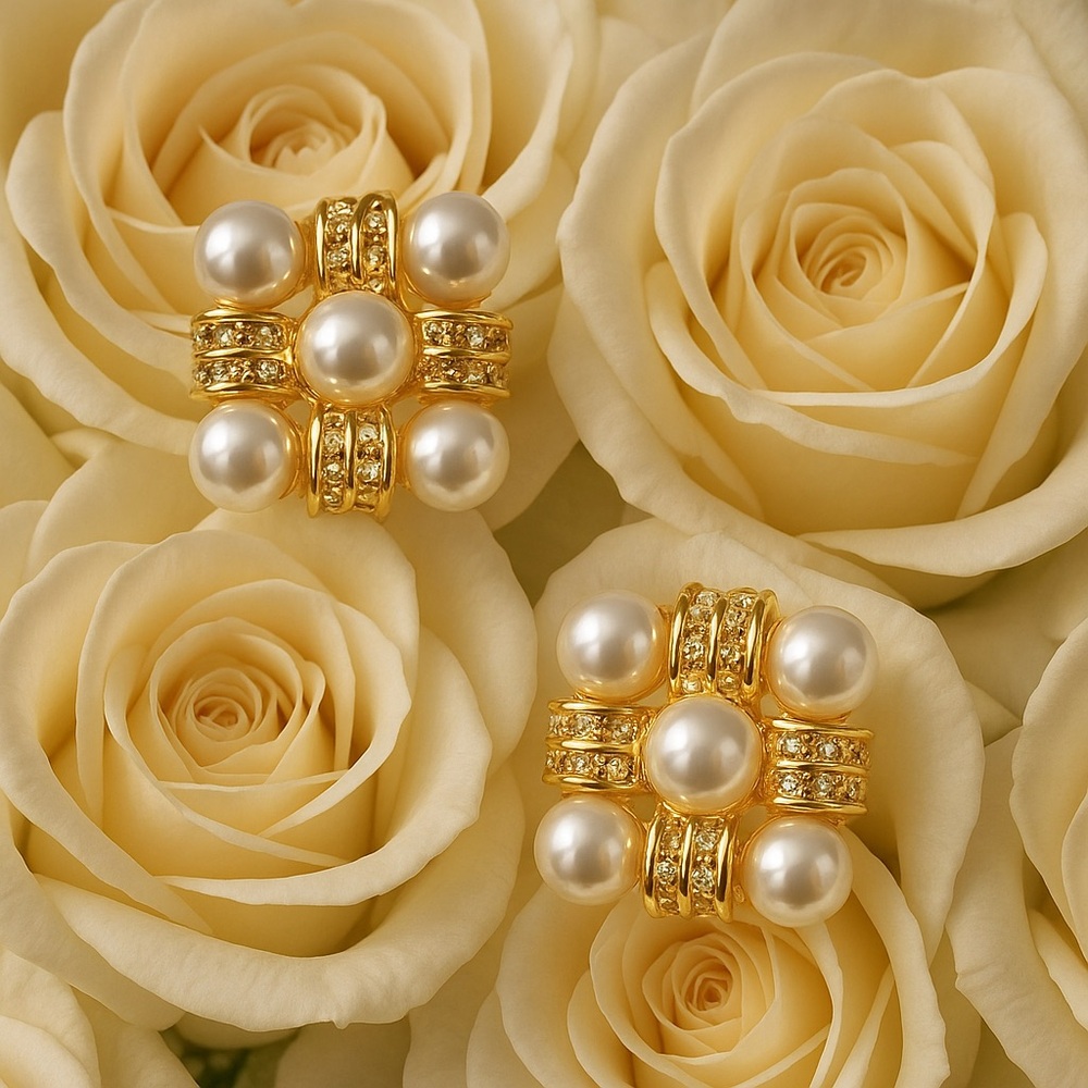 Regal Pearl Medallion Post Earrings